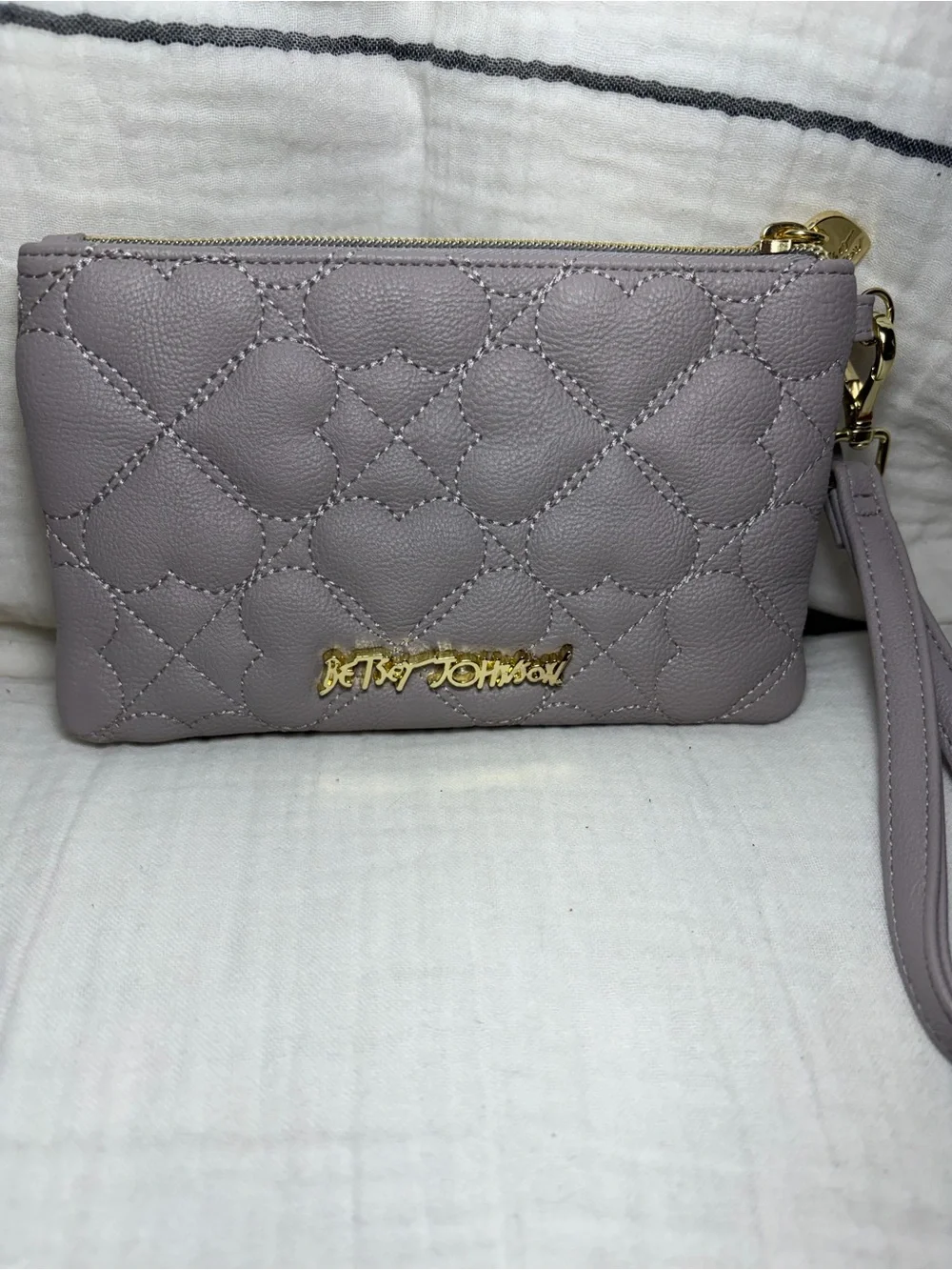 Betsey Johnson “Ready Set Bow” Wristlet Pink and Gray
